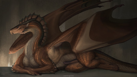 5_toes arm_frill black_claws black_horn blue_eyes bodily_fluids brown_body brown_scales brown_tail brown_wings cheek_spikes chin_spikes claws countershade_neck countershade_tail countershade_torso countershading detailed_scales dewclaw digitigrade erection facial_spikes feet feral finger_claws fingers frill_(anatomy) genital_fluids genitals glans horn long_neck looking_at_viewer lying male male_feral membrane_(anatomy) membranous_frill membranous_wings mouth_closed multicolored_body multicolored_scales neck_frill on_front penis pointy_ears precum presenting presenting_penis quadruped scales side_view simple_background smooth_horn snout solo spikes spikes_(anatomy) tail tan_body tan_countershading tan_scales tapering_tail text toe_claws toes two_tone_body two_tone_scales ventral_scales wavy_horn wing_claws wings jadedragoness european_mythology mythology keden dragon mythological_creature mythological_scalie scalie western_dragon 16:9 2025 artist_name detailed digital_drawing_(artwork) digital_media_(artwork) full-length_portrait hi_res portrait shaded widescreen