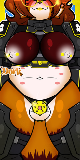 anthro armor armored_boots balls big_breasts blush breasts brown_body brown_fur chastity_cage chastity_device clothing eyewear flat_chastity_cage fur gauntlets genitals glasses glint gloves gold_(metal) gold_chastity_cage gold_chastity_device gynomorph hair handwear intersex lipstick makeup metal_chastity_cage multi_nipple multicolored_body multicolored_fur navel nipple_piercing nipples orange_body orange_fur penis piercing round_glasses simple_background smile solo standing tail tan_body tan_fur thick_thighs wearing_chastity_cage wearing_chastity_device wide_hips yellow_lipstick theawkwarddork helldivers togi_takanagi ailurid mammal red_panda 1:2 absurd_res digital_media_(artwork) hi_res trans_(lore) trans_woman_(lore)