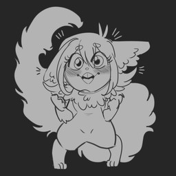anthro blush chibi female fluffy fluffy_tail happy simple_background solo tail pharkar alisa_(pharkar) mammal rodent sciurid tree_squirrel 1:1 hi_res monochrome