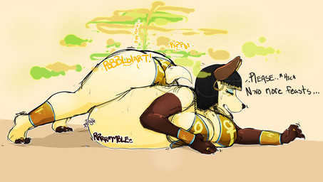 4_fingers 4_toes anklet anthro armwear belly big_belly black_hair bloated bra bracelet brown_body claws clothing digit_ring ear_piercing ear_ring elbow_gloves eyelashes eyes_closed eyeshadow fangs fart fart_cloud fart_fetish feet female female_anthro finger_ring fingers furgonomic_underwear furgonomics gloves hair handwear jewelry lying makeup on_front panties pharaoh piercing ring_piercing royalty rumbling_stomach scut_tail short_tail small_fangs tail teeth toes underwear yellow_body gassyjackal canid canine mammal 2018