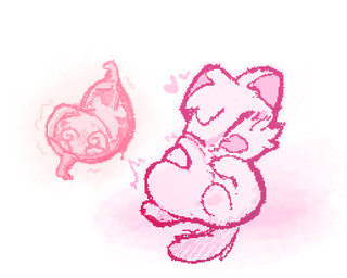 ambiguous_gender belly big_belly duo inside_stomach organs semi-anthro stomach tongue tongue_out vore qwishiflavor domestic_cat felid feline felis mammal 2024 aliasing digital_media_(artwork) pink_theme