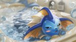 ambiguous_gender bath bathtub blue_body blurred_background blush bottle bubble container feral open_mouth partially_submerged perspective solo water supearibu nintendo pokemon eeveelution generation_1_pokemon pokemon_(species) vaporeon 16:9 2020 hi_res signature widescreen