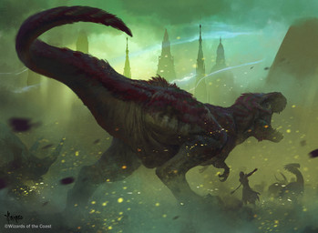ambiguous_feral ambiguous_gender biped building embers feathers feral feral_focus group open_mouth ravnica rear_view sharp_teeth size_difference smoke standing tail teeth tower bayard_wu hasbro magic:_the_gathering wizards_of_the_coast dinosaur feathered_dinosaur feathered_scalie human mammal prehistoric_species reptile saurischian scalie theropod 2019 digital_media_(artwork) hi_res official_art