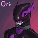 alternate_color anthro blush bodily_fluids collar cum cum_in_mouth cum_inside cum_on_face cum_on_muzzle genital_fluids gimp_suit glistening glowing glowing_eyes heart_symbol latex male open_mouth pokemorph purple_eyes purple_tongue simple_background solo text tongue jackiethedemon nintendo pokemon ori_(lugia) generation_2_pokemon legendary_pokemon lugia pokemon_(species) 1:1 2018 digital_drawing_(artwork) digital_media_(artwork) english_text story story_in_description