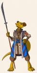 anthro clothed clothing female holding_object holding_weapon horn looking_at_viewer melee_weapon naginata polearm simple_background solo standing weapon canonthought blue_byte_(game_developer) for_honor_(game) kobold reptile scalie 2018 absurd_res digital_media_(artwork) hi_res