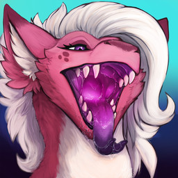 bodily_fluids cheek_tuft detailed_mouth eyelashes facial_tuft fangs female feral fur hair mouth_shot narrowed_eyes open_mouth pink_body pink_fur purple_eyes purple_tongue saliva saliva_on_tongue saliva_string simple_background solo teeth tongue tongue_out tuft unsigned white_body white_fur white_hair acidic mythology dragon furred_dragon furred_scalie mythological_creature mythological_scalie scalie 1:1 bust_portrait detailed hi_res icon portrait