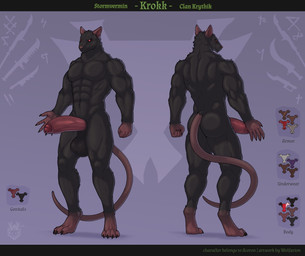 abs anthro back_muscles balls big_balls big_penis biped black_balls black_body black_claws black_fur butt claws erection front_view fur genitals logo long_tail looking_aside male male_focus multicolored_body muscular muscular_male nude nude_male palette paws pecs penis pink_nose pink_penis rear_view red_eyes red_sclera scar simple_background snout standing tail text thick_penis turnaround two_tone_body vein veiny_penis wolfarion warhammer_(franchise) mammal murid murine rat rodent skaven 2026 absurd_res artist_logo colored dated english_text full-length_portrait hi_res letterbox model_sheet portrait shaded