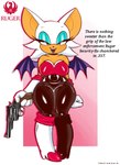 advertisement bottomwear breasts clothing female glistening glistening_bottomwear glistening_clothing gun handgun ranged_weapon revolver simple_background solo text thick_thighs tight_bottomwear tight_clothing weapon necroeddie ruger_(brand) sega sonic_the_hedgehog_(series) rouge_the_bat bat mammal english_text