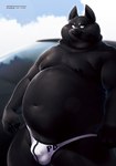 2022 absurd_res anthro belly big_belly biped black_body black_nose blue_eyes bulge canid canine canis clothing domestic_dog hi_res humanoid_hands male mammal moobs navel nipples overweight overweight_male solo underwear wolver_mustang