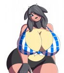 2016 anthro anthrofied big_breasts black_body black_hair black_nose black_skin blue_eyes bottomwear bovid bovine bra breasts clothed clothing curvy_figure fan_character female generation_2_pokemon hair horn huge_breasts long_hair looking_at_viewer lunis1992 mammal mature_anthro mature_female miltank nintendo nipple_outline pink_body pink_skin pokemon pokemon_(species) pokemorph shorts simple_background smile solo thick_thighs tight_clothing tori_lopun underwear voluptuous white_background white_horn wide_hips