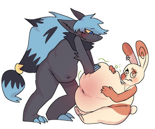 ambiguous_gender anthro blue_hair duo feederism fur grey_body grey_fur hair obese overweight stuffing zoravix nintendo pokemon generation_3_pokemon generation_5_pokemon pokemon_(species) spinda zoroark
