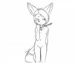 anthro bell bell_collar bodily_fluids bound collar crying female genitals loli nude pussy simple_background slave solo standing tears white_background young young_anthro domzywomzy canid canine fennec_fox fox mammal true_fox 6:5 monochrome