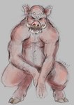 anthro bodily_fluids drooling facial_piercing fangs looking_at_viewer male nose_piercing nude piercing saliva solo teeth tusks sundaynoches domestic_pig mammal monster suid suina sus_(pig) werecreature werepig weresuid weresuina hi_res