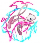 ambiguous_gender blue_eyes fur generation_1_pokemon legendary_pokemon magic mew_(pokemon) nintendo pearl7 pink_body pink_fur pokemon pokemon_(species) simple_background solo sparks tail white_background
