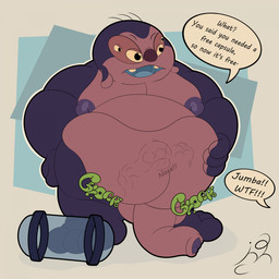 belly big_belly dialogue digestion digestion_noises genitals male nude_male oral_vore overweight overweight_male penis solo sound_effects speech_bubble text vore jon_noj disney lilo_and_stitch jumba_jookiba stitch_(lilo_and_stitch) alien kweltikwan 1:1 constructed_language english_text fictional_language hi_res tantalog_text