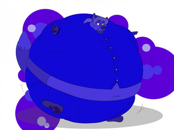 anthro barely_mobile belly biped blue_body blue_fur blue_hair blueberry_inflation body_inflation clothed clothing fur hair inflation male motion_lines navel solo spherical_inflation tight_clothing waddling tumble-dry thoron canid canine fox mammal 4:3
