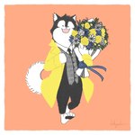 anthro barefoot black_body black_fur bouquet clothing feet flower flower_bouquet fur happy jacket kemono looking_at_viewer male one_eye_closed plant slim_anthro slim_male solo topwear vest walking_towards_viewer white_body white_fur wink winking_at_viewer yellow_clothing yellow_jacket_(clothing) yellow_topwear shikayoshi sub20211115 canid canine canis domestic_dog mammal shiba_inu spitz 1:1 2022 absurd_res full-length_portrait hi_res portrait