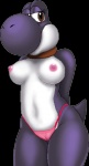 anthro anthrofied breasts brown_eyes camel_toe clothed clothing collar eyelashes female looking_at_viewer nipples non-mammal_breasts non-mammal_nipples panties simple_background solo string topless transparent_background underwear real-warner mario_bros nintendo fan_character rayoshi black_yoshi dinosaur prehistoric_species reptile scalie yoshi aliasing alpha_channel digital_media_(artwork) low_res oekaki pixel_(artwork)