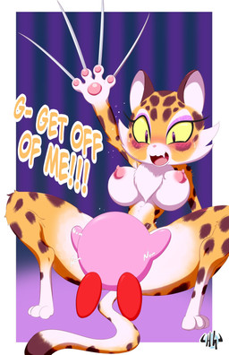 anthro areola big_breasts blush breasts claws cunnilingus duo fangs female fur huge_breasts imminent_orgasm long_claws male male/female multicolored_body multicolored_fur nipples open_mouth oral pawpads sex spread_legs spreading surprised teeth text thick_thighs two_tone_body two_tone_fur vaginal wide_hips hornygraphite kirby_(series) nintendo clawroline kirby felid leopard mammal pantherine english_text hi_res
