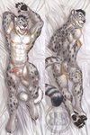 5_fingers 5_toes abs anthro armpit_hair balls barazoku bed biceps biped black_hair black_nose body_hair bulge butt claws dakimakura detailed_bulge feet fingers flaccid fur furniture genital_outline genitals glans grey_body grey_fur grey_tail grin hair hand_above_head hand_on_butt happy humanoid_genitalia humanoid_penis looking_at_viewer looking_back lying male markings multicolored_body multicolored_fur muscular muscular_anthro muscular_male navel nipples nude on_back on_front open_mouth pawpads pecs penis penis_outline pink_penis presenting presenting_hindquarters smile solo spots spotted_body spotted_fur striped_markings striped_tail stripes tail tail_markings tan_body tan_fur teeth toes tongue whisker_spots white_balls white_body white_fur bruteandbrawn felid mammal pantherine snow_leopard 2019 2:3 dakimakura_design digital_media_(artwork) hi_res watermark