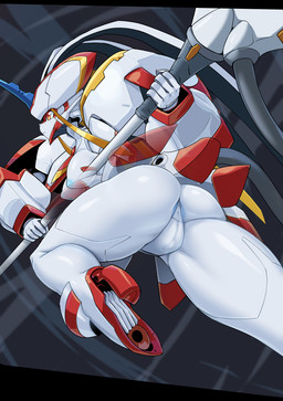 action_pose anus breasts butt camel_toe clothing female machine melee_weapon not_furry panties polearm pose simple_background solo spear underwear weapon pochincoff darling_in_the_franxx studio_trigger strelizia humanoid robot robot_humanoid hi_res