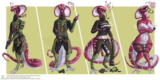 3_toes 4_fingers ammo_loops anthro areola arm_armor armor armwear belly big_breasts biped black_areola black_bottomwear black_claws black_clothing black_mouth black_nipples black_pants black_shirt black_tongue black_topwear black_vulva blue_eyes body_armor bottomwear breast_expansion breasts bulletproof_vest chest_rig claws clothed clothing clothing_lift dart directional_arrow euphoria exclamation_point expansion feet female female_anthro female_symbol fingerless_gloves fingers forked_tongue gender_symbol gender_transformation genitals geometric_background glistening glistening_body glistening_scales gloves green_armor groin_armor gun hand_on_own_breast handgun handwear heart_symbol hip_expansion holding_breast holding_gun holding_handgun holding_object holding_pistol holding_ranged_weapon holding_weapon leg_armor long_tail long_tongue looking_at_genitalia looking_at_self magazine_pouch male male_anthro markings motion_lines mtf_transformation multicolored_body multicolored_scales nipples nude nude_anthro nude_female onomatopoeia open_mouth orange_stripes pants pattern_bottomwear pattern_clothing pattern_pants pattern_shirt pattern_topwear penis_to_vagina_tf pistol pupils question_mark ranged_weapon red_body red_neck red_scales scales scaly_tail shell_(projectile) shirt shocked shooting shoulder_armor simple_background skirt skirt_around_legs skirt_lift slit_pupils snake_hood solo sound_effects striped_body striped_bottomwear striped_clothing striped_markings striped_pants striped_scales striped_shirt striped_tail striped_topwear stripes surprise_attack surprised symbol tactical_belt tactical_gear tactical_gloves tail tail_markings text thick_thighs thigh_expansion toes tongue topwear torn_bottomwear torn_clothing torn_pants torn_shirt torn_topwear transformation transformation_by_item transformation_sequence two_tone_body two_tone_scales two_tone_tail undershirt undersuit underwear undressing_self ventral_scales vulva weapon white_background white_belly white_body white_breasts white_claws white_scales white_stripes wide_hipped_anthro wide_hipped_female wide_hips yellow_background xenthetechnomorph x-com khody reptile scalie snake viper_(x-com) 2024 absurd_res dated digital_media_(artwork) english_text hi_res sequence signature