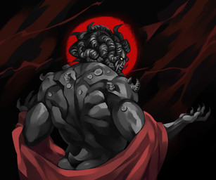 arm_spikes aureola back_muscles biped butt claws fangs finger_claws grey_body grey_skin halo horn male muscular muscular_humanoid muscular_male not_furry sharp_teeth shoulder_spikes small_tail solo spikes spikes_(anatomy) tail teeth rein_v elden_ring fromsoftware mohg_lord_of_blood horned_humanoid humanoid omen_(elden_ring) 2025 digital_media_(artwork) hi_res
