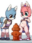 anthro balls blue_body blue_eyes blue_fur blue_hair bottomless bottomwear bottomwear_down brown_eyes censor_bar clitoris clothed clothing clothing_lift dress dress_lift duo female fire_hydrant flaccid flat_chested foreskin fur genitals hair humanoid_genitalia humanoid_penis ineffective_censorship male navel panties panties_down pants pants_down partially_clothed penis pink_body pink_clothing pink_fur pink_hair pink_panties pink_underwear pussy sexual_exploration shirt short_hair show_me_yours smug standing tail topwear underwear underwear_down young young_anthro kaitou canid canine canis domestic_dog mammal 2021 3:4 censored hi_res