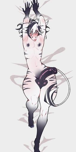 anthro arms_above_head balls big_balls big_butt big_penis biped black_body blush butt embarrassed erection eyelashes femboy feminine flustered foreskin genitals glans humanoid_genitalia humanoid_penis hung_femboy lying male male_anthro multicolored_body nipples nude_anthro nude_male on_back partially_retracted_foreskin penis pouting pouty scrotum_flap simple_background slim slim_anthro slim_male small_waist solo striped_body stripes tail tail_tuft thick_thighs tuft unretracted_foreskin white_background white_body wide_hips connardcf equid equine mammal zebra absurd_res hi_res