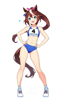 asian_clothing blue_bun_huggers blue_buruma bottomwear bra bun_huggers buruma clothing cocked_hip east_asian_clothing female footwear hands_on_hips japanese_clothing shoes sneakers solo sports_bra sports_panties standing underwear revenant_(artist) cygames uma_musume_pretty_derby tokai_teio_(pretty_derby) animal_humanoid equid equid_humanoid equine equine_humanoid horse_humanoid humanoid mammal mammal_humanoid