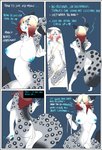 anthro areola big_breasts blue_areola blue_background blue_insides blue_nipples blue_nose blue_pussy blue_tongue breasts chest_tuft clothing costume countershading dialogue female fur fursuit gender_transformation genitals glowing gradient_hair grey_body grey_fur hair holding_breast licking licking_lips licking_own_lips looking_at_self markings mirror navel nipples nude orange_eyes pussy red_hair self_lick simple_background smile solo spots spotted_body spotted_fur standing suit_transformation text tongue tongue_out transformation tuft unusual_insides white_body white_countershading zipper mxl felid mammal pantherine snow_leopard 2016 english_text hi_res