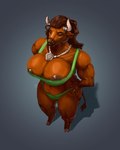 2_horns anthro areola areola_slip big_breasts bra breasts brown_areola cleavage clothed clothing cloven_hooves dark_areola down_blouse female green_bra green_clothing green_panties green_underwear hooves horn huge_breasts jewelry necklace panties slightly_chubby solo tail tail_tuft thick_thighs tuft underwear unguligrade wide_hips curseofdreg european_mythology greek_mythology mythology nihea_avarta bovid bovine mammal minotaur 4:5 absurd_res hi_res