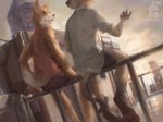 anthro detailed_background duo male male/male pawpads paws rooftop sunset fall_born_dog canid canine canis domestic_cat domestic_dog felid feline felis mammal siamese 4:3