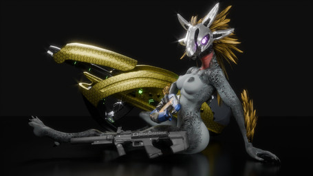 3_fingers 3_toes anthro arm_feathers arm_support arm_tuft armor avian_caruncle black_nipples breasts claws digitigrade energy_weapon face_covered feather_hair feathered_crest feathers feet female finger_claws fingers fuel_rod_cannon glowing glowing_eyes grey_body grey_scales gun head_crest headgear headgear_only helmet helmet_only holding_gun holding_object holding_ranged_weapon holding_weapon looking_at_viewer medium_breasts mostly_nude nipples non-mammal_breasts one_leg_up pink_eyes plasma_pistol pose pseudo_hair raised_leg ranged_weapon scales sharp_teeth silencer sitting solo spurs_(anatomy) submachine_gun teeth toe_claws toes tuft weapon yellow_body yellow_feathers synca pickle_juice_(modeler) halo_(series) microsoft xbox_game_studios syn_cah alien avian kig-yar scalie t'vaoan 16:9 3d_(artwork) digital_media_(artwork) hi_res pinup widescreen