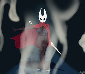 animal_genitalia anthro big_breasts black_body blue_nipples blue_penis bodily_fluids breasts cloak clothing cum cum_on_screen equine_genitalia erection genital_fluids genitals gynomorph intersex mask melee_weapon mostly_nude mostly_nude_gynomorph nipples penis solo sword weapon capitanharisma hollow_knight_(franchise) team_cherry hornet_(hollow_knight) arthropod absurd_res alternate_version_at_source hi_res