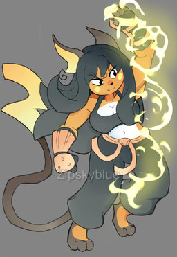 anthro bra breasts cleavage clothed clothing dark_hair electricity female martial_arts_uniform midriff solo sports_bra sportswear underwear zipskyblue nintendo pokemon tekken generation_1_pokemon pokemon_(species) raichu hi_res