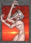 ambiguous_gender bodily_fluids crying hair husk not_furry nude open_mouth red_clouds screaming solo sundown tears what white_hair ollie_canal splatterhouse humanoid colored_pencil_(artwork) low_res traditional_media_(artwork)