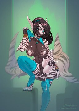 2_penises animal_genitalia animal_penis anthro areola balls big_breasts black_hair black_lips blue_clothing blue_eyes blue_gloves blue_handwear blue_legwear blue_shirt blue_stockings blue_tank_top blue_topwear bodily_fluids bracelet breasts clothing cum ear_piercing ejaculation equine_genitalia equine_penis erection eyebrow_through_hair eyebrows fingerless_gloves genital_fluids genitals gloves gynomorph hair handwear intersex jewelry legwear lips long_ears long_tail looking_at_viewer multi_genitalia multi_penis necklace nipples non-mammal_breasts non-mammal_nipples penis piercing shark_tail sharp_teeth shirt smile solo stockings striped_body stripes tail tank_top tank_top_lift teeth topwear translucent translucent_hair bonk nadya_(hexxia) aquatic fish shark hi_res