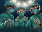 anesthesia anthro bouffant_cap clothing doctor face_mask female gas_mask gloves group handwear headgear headwear hospital latex latex_clothing latex_gloves latex_handwear laughing_gas male male/female mask medical medical_instrument nitrous nurse operating_room oxygen_mask scientific_instrument scrubs sedative surgeon surgical_cap surgical_gown surgical_light surgical_mask surgical_operation trio zzommie dreamworks kung_fu_panda the_bad_guys universal_studios diane_foxington master_tigress mr._wolf_(the_bad_guys) canid canine canis felid fox mammal pantherine tiger wolf 4:3 hi_res