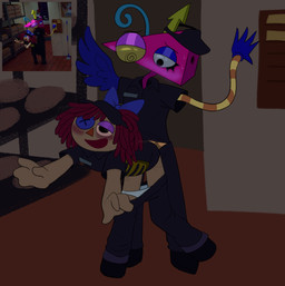 ambiguous_gender ambiguous_penetration anthro blush blushing_profusely bottomwear bottomwear_down clothed clothing doll drug_usage duo female from_behind_position holding_partner lidded_eyes pants pants_down partially_clothed penetration scar screenshot_redraw self-harm_scars sex standing standing_sex stupid_sauce substance_intoxication uniform chimeracocks glitch_productions the_amazing_digital_circus ragatha_(tadc) zooble_(tadc) animate_inanimate humanoid living_doll living_toy absurd_res hi_res