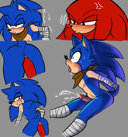 abdominal_bulge anal anal_orgasm anal_penetration anthro bandage_wraps big_penis blush bodily_fluids clenched_teeth cross-popping_vein duo ejaculation genitals hands-free hands_behind_back humanoid_genitalia humanoid_penis male male/male orgasm penetration penile penile_penetration penis penis_in_ass pupils scarf shallow_penetration small_pupils tail tears tears_of_pleasure teeth tongue tongue_out ggs_busyrn sega sonic_boom sonic_the_hedgehog_(series) knuckles_the_echidna sonic_the_hedgehog echidna eulipotyphlan hedgehog mammal monotreme absurd_res hi_res