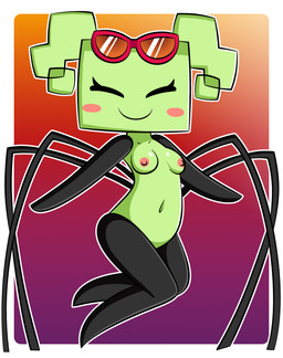 black_arms black_legs blush blush_stickers border breasts collarbone eyelashes eyes_closed eyewear eyewear_on_head eyewear_only featureless_hands featureless_legs female female_humanoid gradient_background green_body green_breasts green_hair green_skin hair navel not_furry nude nude_female nude_humanoid outline pigtails pink_blush red_eyewear red_sunglasses simple_background small_breasts smile solo square_(anatomy) sunglasses sunglasses_on_head sunglasses_only white_border white_outline dreameclipsewolf mario_bros nintendo paper_mario mimi_(paper_mario) arachnid arthropod humanoid spider 2023 absurd_res digital_media_(artwork) hi_res shaded