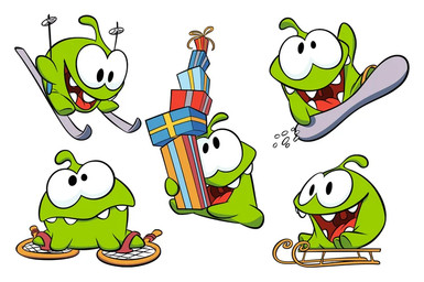 1_antenna antennae_(anatomy) box container frown gesture gift gift_box green_body green_skin hand_gesture holding_gift holding_object looking_down looking_up male mouth_closed not_furry open_mouth pointing pointing_up simple_background skiing smile teeth uvula white_background maxcalo cut_the_rope om_nom alien monster nommie multiple_scenes