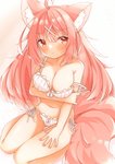 ahoge areola blush bra breasts cleavage clothed clothing female hair navel off_shoulder panties pink_hair red_eyes solo underwear minato_yuu animal_humanoid canid canid_humanoid canine canine_humanoid fox_humanoid humanoid mammal mammal_humanoid 2020 absurd_res hi_res