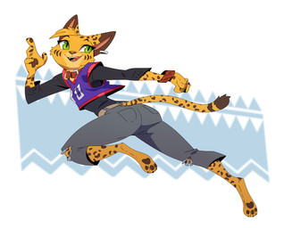 3_toes action_pose anthro barefoot bottomwear bracelet brown_pawpads butt claws clothing collar denim denim_bottomwear denim_clothing digitigrade ear_piercing ear_ring facial_markings fangs feet female finger_claws fur gesture green_eyes hand_gesture head_markings head_tuft jeans jersey jewelry long_sleeves long_tail looking_aside markings midair pants pawpads paws piercing pointing pointing_up pointy_ears pose ring_piercing shirt simple_background smile soles solo spots spotted_body spotted_fur striped_markings stripes tail teeth toe_claws toes topwear torn_bottomwear torn_clothing torn_jeans torn_pants tuft yellow_body yellow_fur ruffu pepper_(ruffu) felid feline mammal digital_drawing_(artwork) digital_media_(artwork)