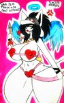 anthro big_breasts breasts camel_toe clothed clothing female hair huge_breasts solo text topwear white_body theloanwanderer216 undertale undertale_(series) temmie_(undertale) canid canine felid feline mammal tem hi_res