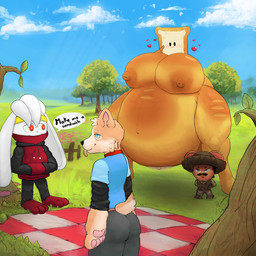 anthro baguette basket blush bread breasts container exhibitionism female food genitals group love male mariachi nipples non-mammal_nipples nude outside picnic plant silly sky transformation tree trio vulva ramonmouse nintendo pokemon laxes bread_creature canid canine canis domestic_dog food_creature generation_8_pokemon herding_dog humanoid lagomorph leporid mammal monster mouse murid murine pastoral_dog pokemon_(species) raboot rodent unknown_species welsh_corgi 1:1 absurd_res hi_res