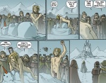 blonde_hair butt carrot castle clothed clothing collar comic dialogue english_text erection food genitals group hair hat headgear headwear human humor improvised_partner long_hair male mammal not_furry nude oglaf outside penis plant sex snow snow_pussy snowman text vegetable
