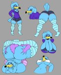 ambiguous_gender anthro beak big_breasts big_butt blue_body blue_feathers bottomwear bra breasts butt choker clothing collar duo face_between_cheeks feathers female hair hotpants huge_breasts huge_butt huge_thighs jewelry long_beak long_sleeve_shirt long_sleeves male male/female necklace nude shorts sky_(volfenf) solo tail thick_thighs under_cleavage underwear wide_hips yellow_beak volfenf avian bird bovid flamingo mammal colored digital_drawing_(artwork) digital_media_(artwork) sketch