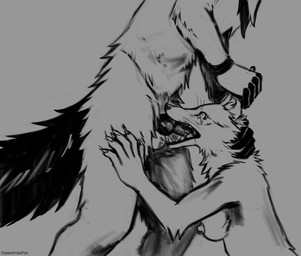animal_genitalia animal_penis anthro areola balls biped bodily_fluids breasts canine_genitalia canine_penis claws cum erection female female_penetrated forced genital_fluids genitals holding_head knot male male/female male_penetrating nipples oral oral_penetration penetration penis rape resisting sex tears corruptedfox canid canine fox mammal monochrome sketch